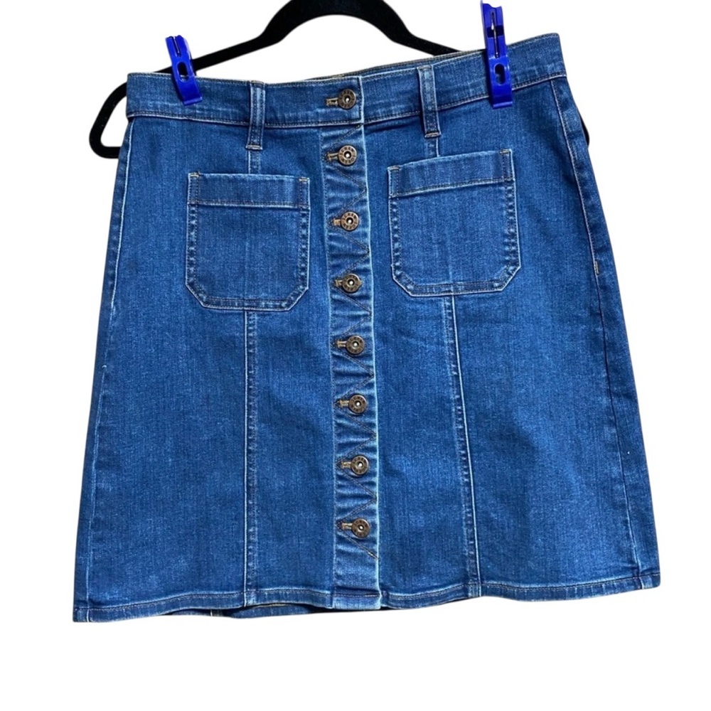 💙 Vintage Look 70’s Inspired Button Front Denim Skirt Size 4 EUC